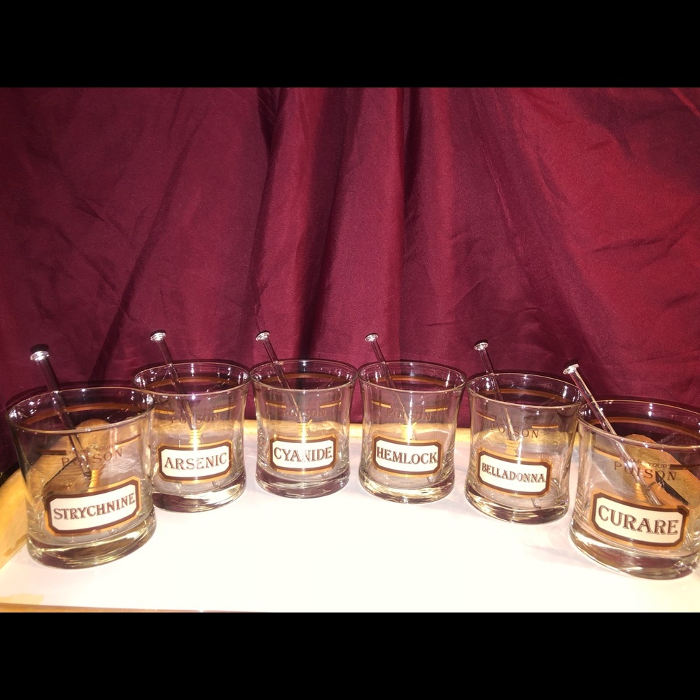 Vintage Set of Six “Name Your Poison” Cocktail Glasses
